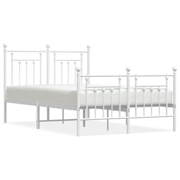 vidaXL Metal Bed Frame without Mattress with Footboard White 120x200cm