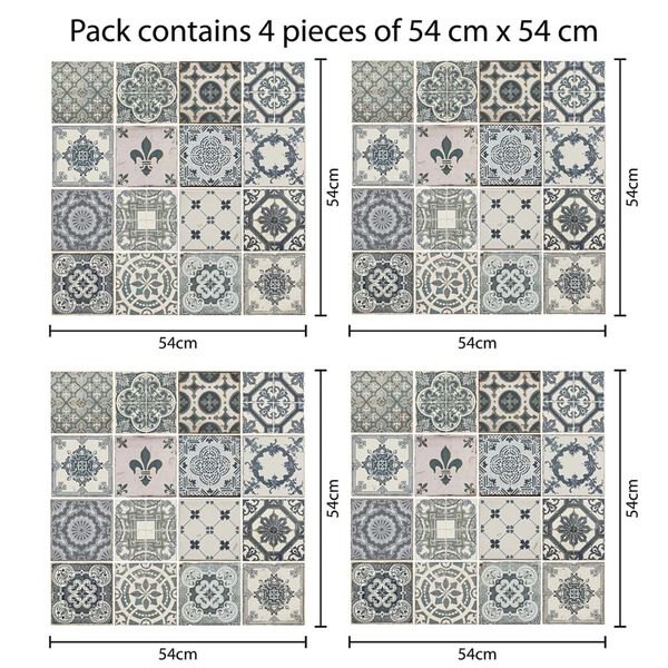 WALPLUS Mural Decoration Sticker Vintage Blue 54x54cm 4 Sheets