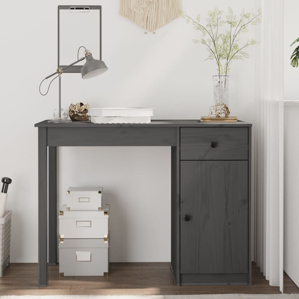 vidaXL Desk Grey 100x50x75 cm Solid Wood Pine vidaXL