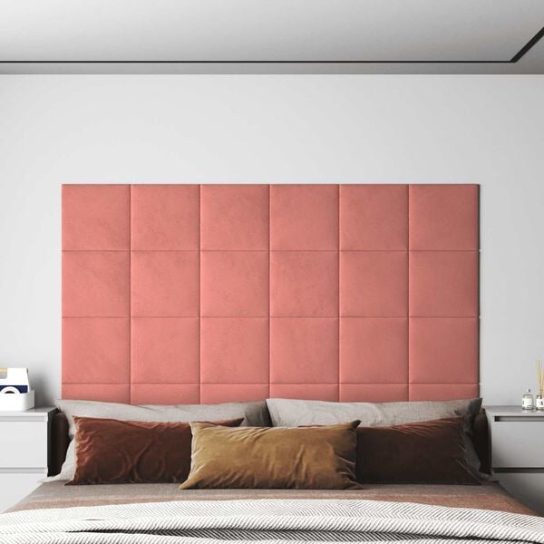 vidaXL Wall Headboard 12 pcs Pink 30 x 30 cm Velvet