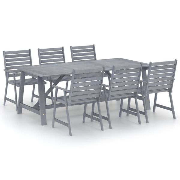 vidaXL 7 Piece Garden Dining Set Grey Solid Acacia Wood