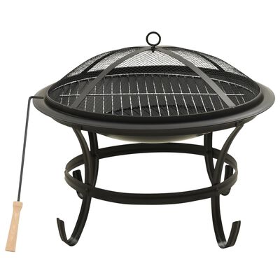 vidaXL 2-in-1 Fire Pit and BBQ with Poker 56x56x49 cm Steel