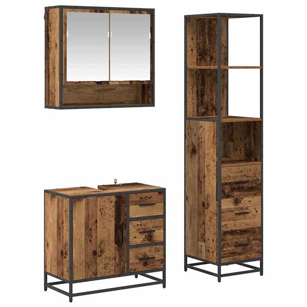 vidaXL Bathroom Furniture Set with Door 3 pcs Old Wood Engineered Wood