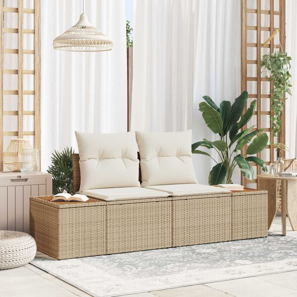 vidaXL Garden Sofa Beige 184 x 62 x 85cm Poly Rattan