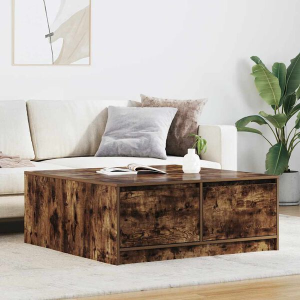vidaXL Coffee Table with Drawers Smoked Oak 100x100x40 cm