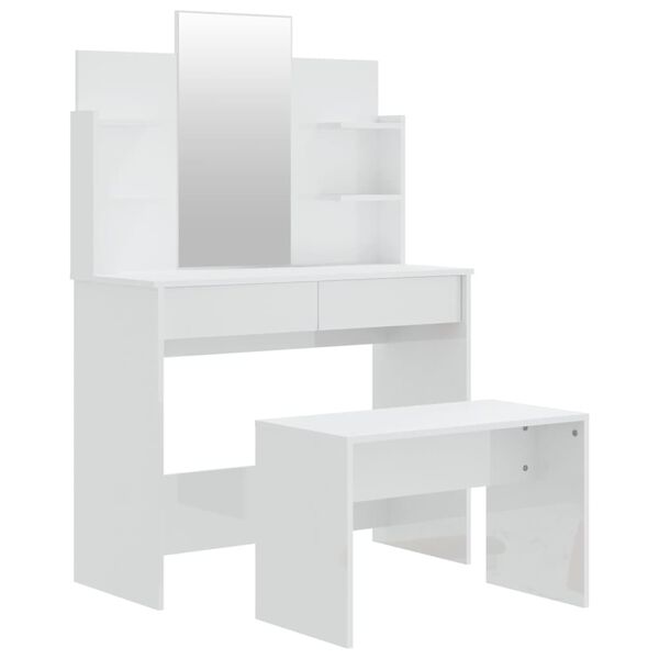 vidaXL Dressing Table Set High Gloss White 96x40x142 cm