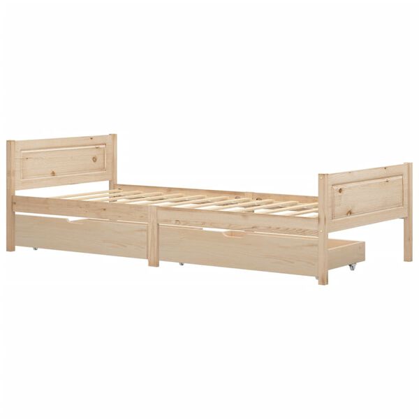 vidaXL Bed Frame without Mattress with 2 Drawers Solid Wood 90x200 cm