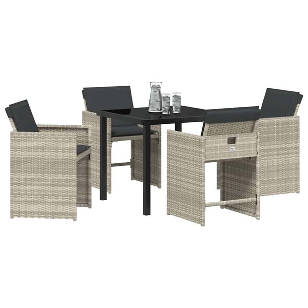 vidaXL Garden Dining Set 5 pcs Light Grey Poly Rattan