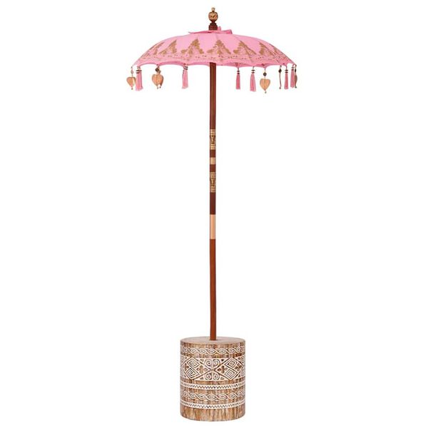 vidaXL Parasol with Base Pink 95 x 95 x 260 cm Cotton and Wood