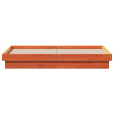 vidaXL LED Bed Frame Wax Brown 150x200 cm King Size Solid Wood Pine