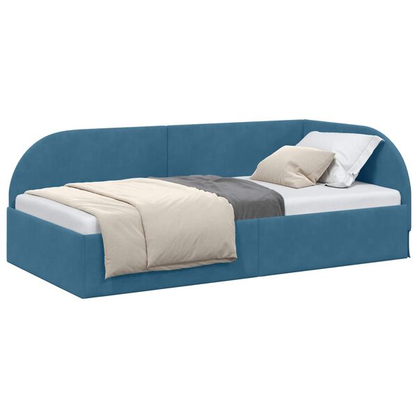 vidaXL Corner Bed Frame with Headboard Blue 90 cm x 190 cm Velvet