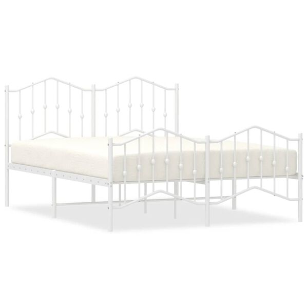 vidaXL Metal Bed Frame without Mattress with Footboard White 135x190cm