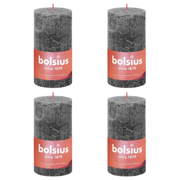 Bolsius Rustic Pillar Candles Shine 4 pcs 130x68 mm Stormy Grey