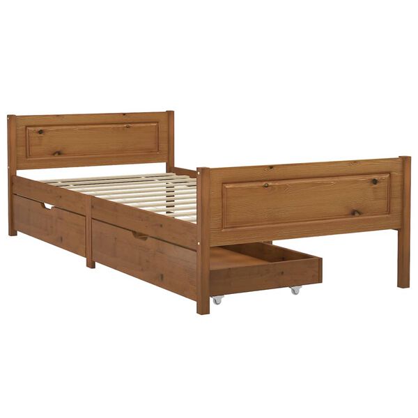 vidaXL Bed Frame without Mattress Honey Brown Solid Wood 90x200 cm (322110+321987)