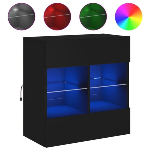 vidaXL TV Wall Cabinet with LED Lights Black 58.5x30x60.5 cm
