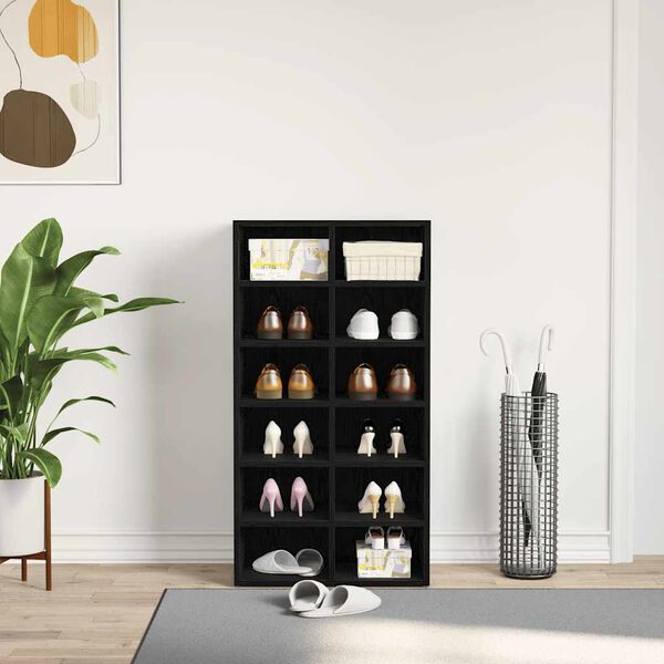 vidaXL Shoe Rack Black Oak 54x34x100.5 cm Engineered Wood