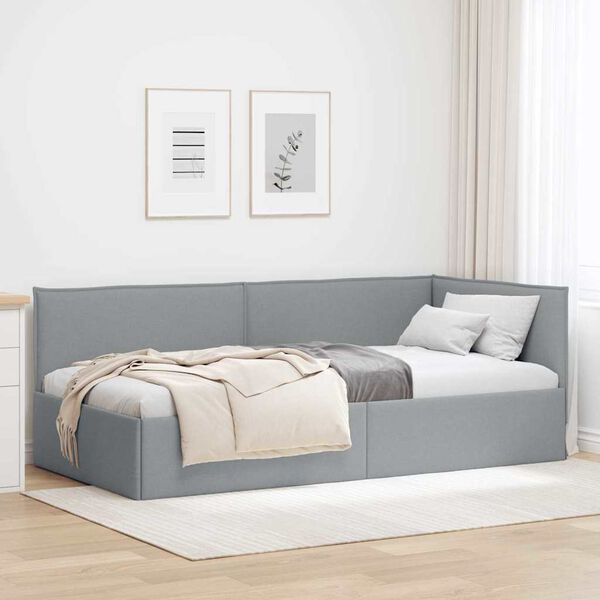 vidaXL Corner Bed Frame with Headboard Light grey 90 x 200 cm Fabric