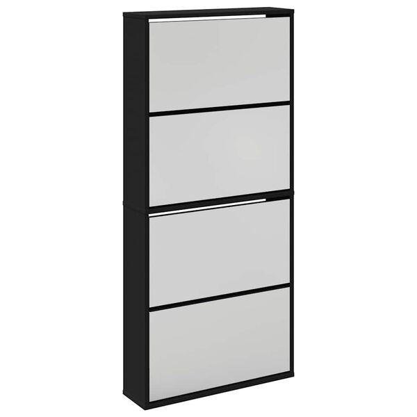 vidaXL Shoe Cabinet with Mirror 4-Layer Black 63x17x134 cm