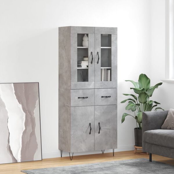 vidaXL Highboard Concrete Grey 69.5x34x180 cm Engineered Wood
