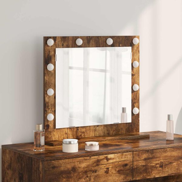 vidaXL Vanity Mirror Rectangular Smoked Oak 60 x 55 x 18 cm