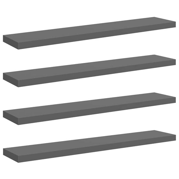 vidaXL Floating Wall Shelves 4 pcs High Gloss Grey 120x23.5x3.8 cm MDF