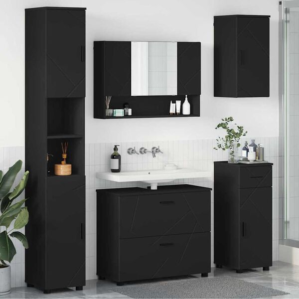 vidaXL Bathroom Furniture Set 5 pcs Black Engineered Wood and Metal