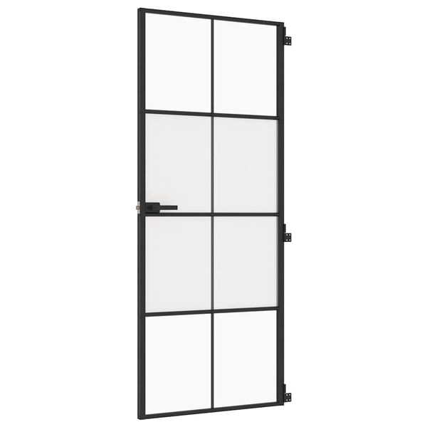 vidaXL Interior Door Slim Black 83x201.5 cm Tempered Glass and Aluminium