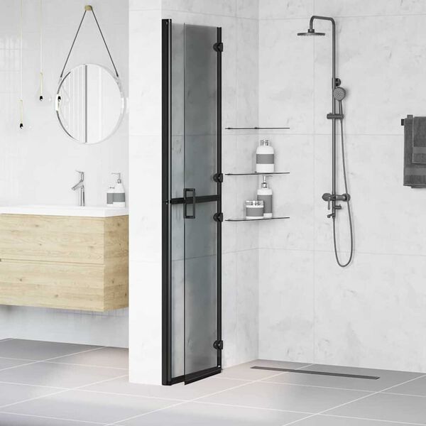 vidaXL Walk-in shower wall Black and dark transparent 100 x 190 cm