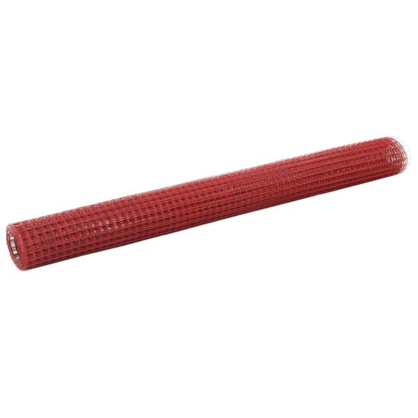 vidaXL Chicken Wire Fence Steel with PVC Coating 25x1.5 m Red