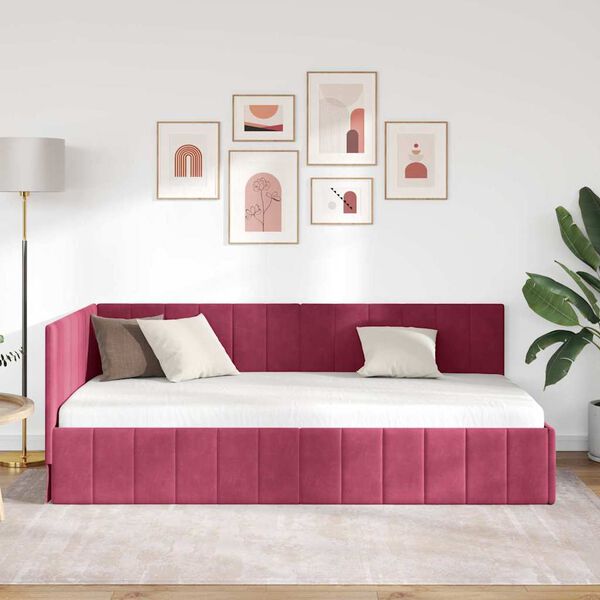vidaXL Corner Bed Frame with Headboard Wine Red 90 cm x 190 cm Velvet