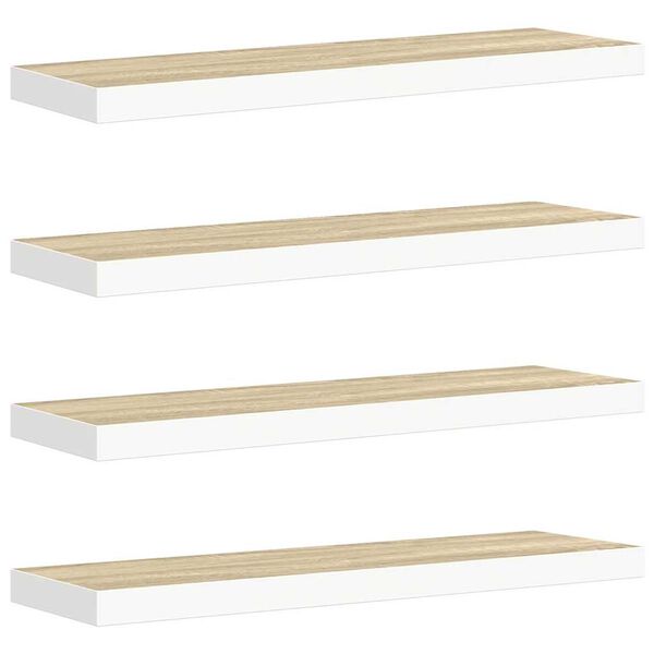 vidaXL Floating Wall Shelves 4 pcs Oak and White 90x23.5x3.8 cm MDF