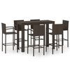 vidaXL 7 Piece Outdoor Bar Set with Armrest Poly Rattan Brown