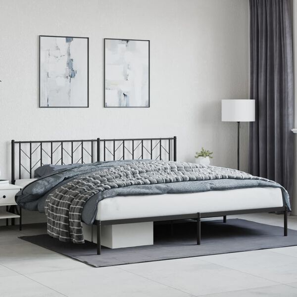 vidaXL Metal Bed Frame without Mattress with Headboard Black 200x200cm