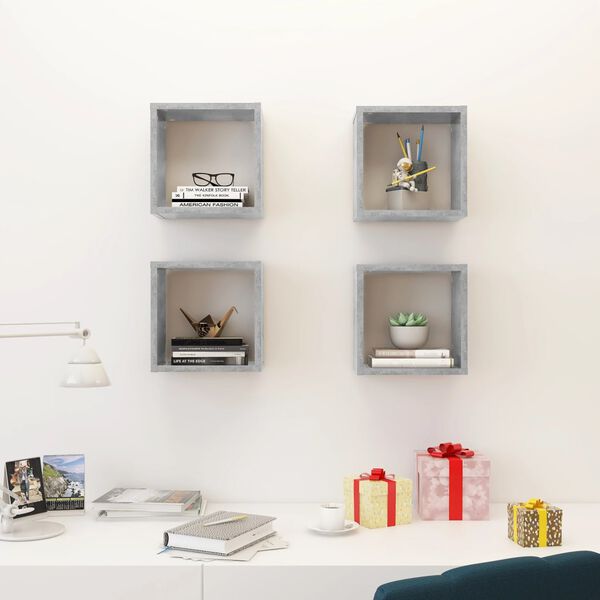 vidaXL Wall Cube Shelves 4 pcs Concrete Grey 26x15x26 cm