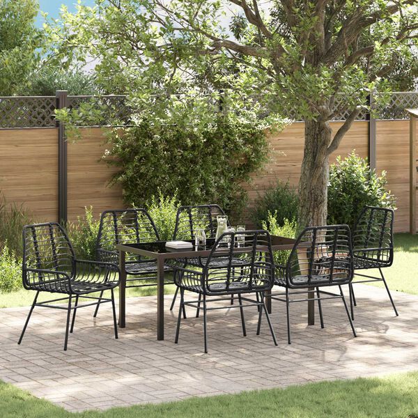 vidaXL Garden Dining Set 7 pcs Black Poly Rattan