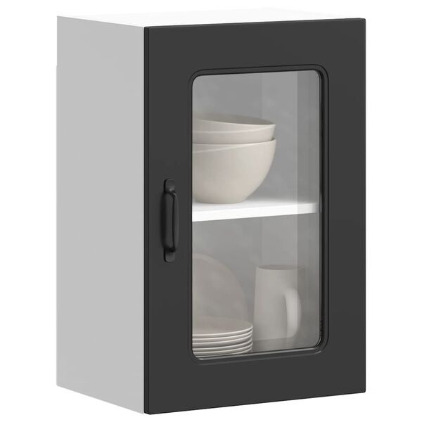 vidaXL Kitchen Wall Cabinet with Glass Door Kalmar Black Engineered Wood