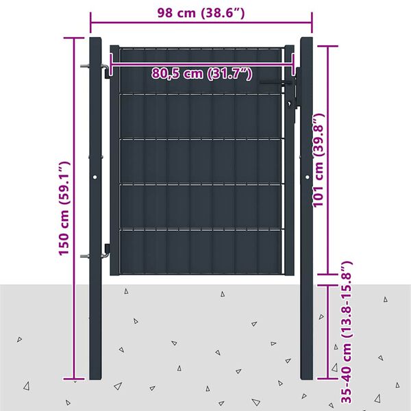 vidaXL Fence Gate PVC and Steel 100x100 cm Anthracite
