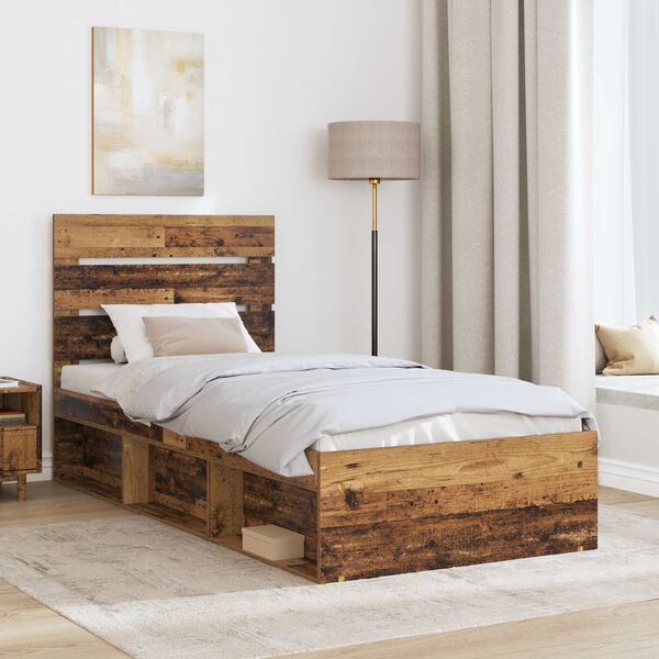vidaXL Bed Frame with Headboard Old Wood 100 x 200 cm Solid Pine Wood