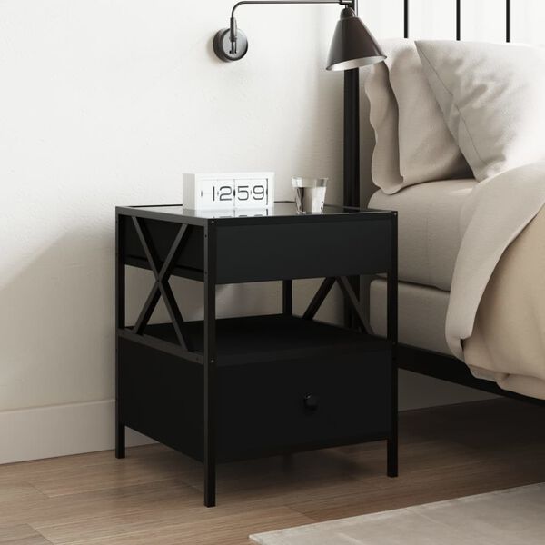 vidaXL Bedside Table with Infinity LED Black 40x40x51 cm