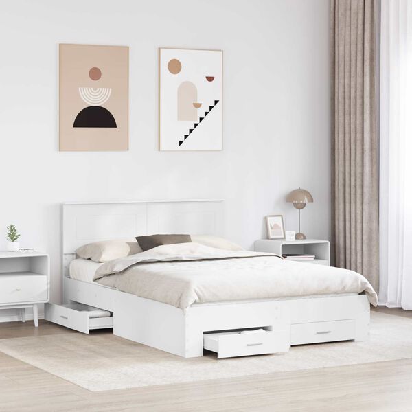 vidaXL Bed Frame with Headboard White 150 x 200 cm Engineered Wood