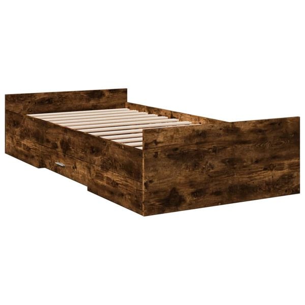 vidaXL Bed Frame with Drawers without Mattress Smoked Oak 100x200 cm