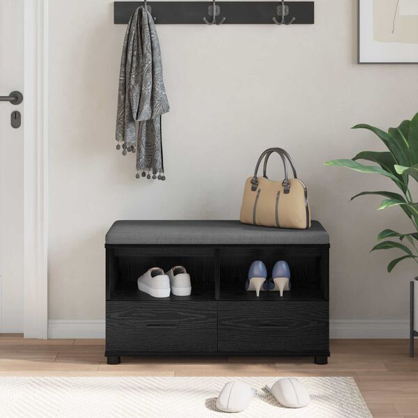 vidaXL Hall Bench with Cushion with Drawer Black Oak 80 x 38 x 46 cm