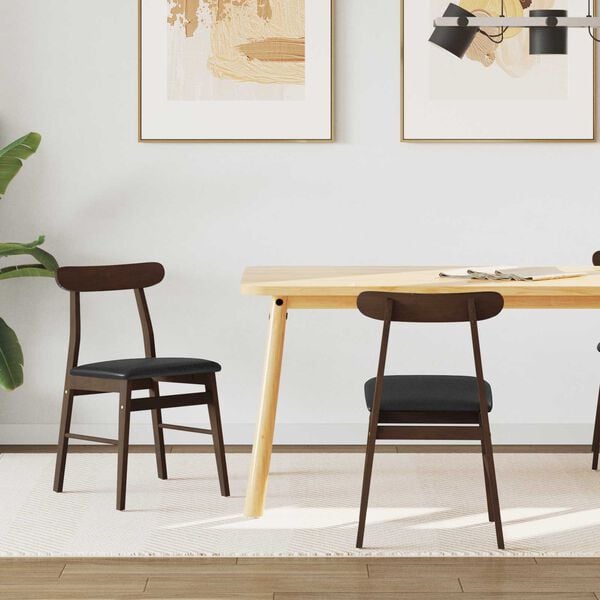 vidaXL Dining Chair 2 pcs Dark Brown and Black Solid Rubber Wood