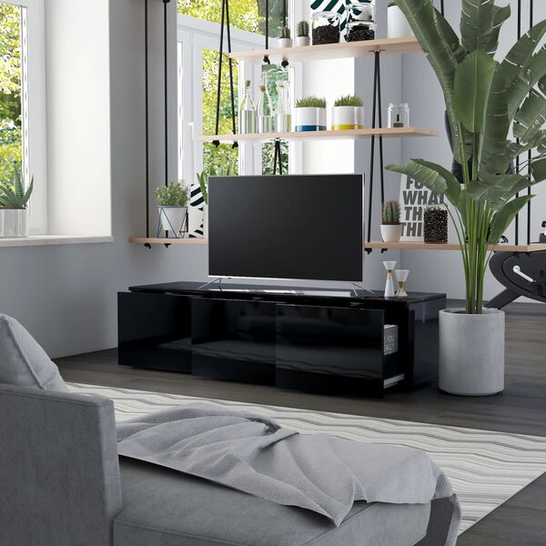 vidaXL TV Cabinet High Gloss Black 120x34x30 cm Engineered Wood