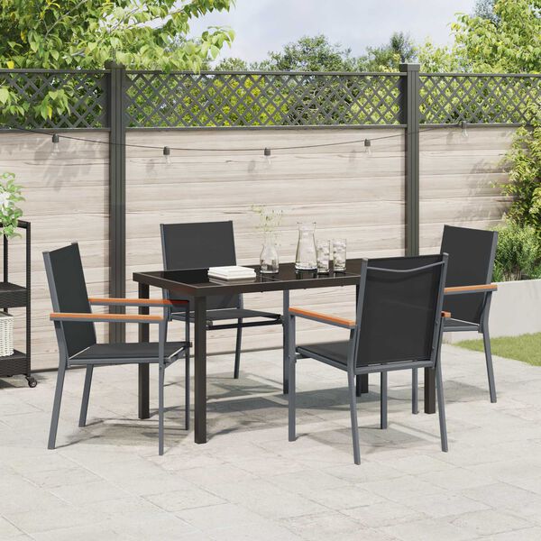 vidaXL Garden Dining Set 5 pcs Black Powder-coated Steel
