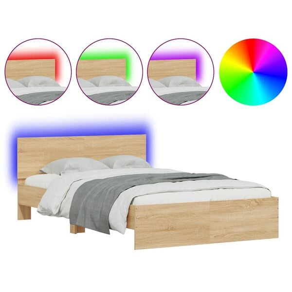 vidaXL Bed Frame with Headboard and LED Sonoma Oak 120x200 cm