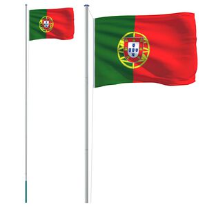 vidaXL Portugal Flag and Pole 6.08 m Aluminium