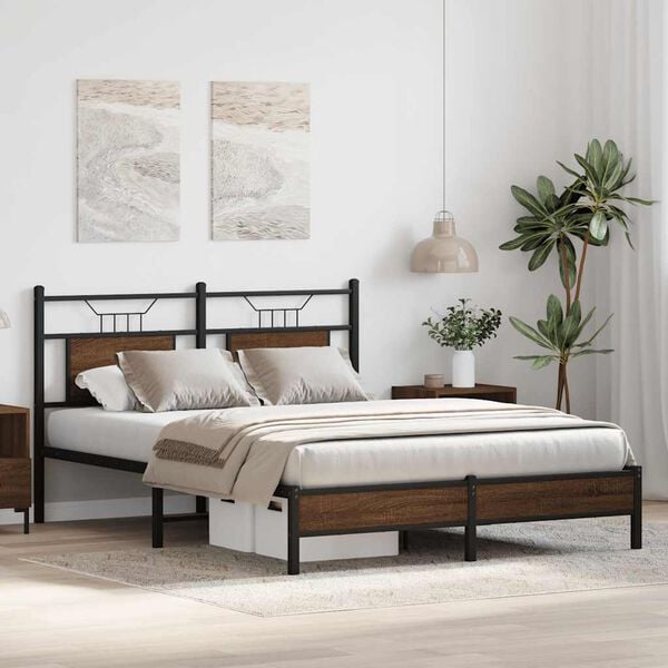 vidaXL Bed Frame without Mattress Brown Oak 140x200 cm Engineered Wood