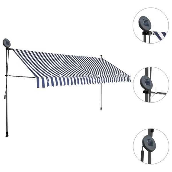 vidaXL Manual Retractable Awning with LED 350 cm Blue and White