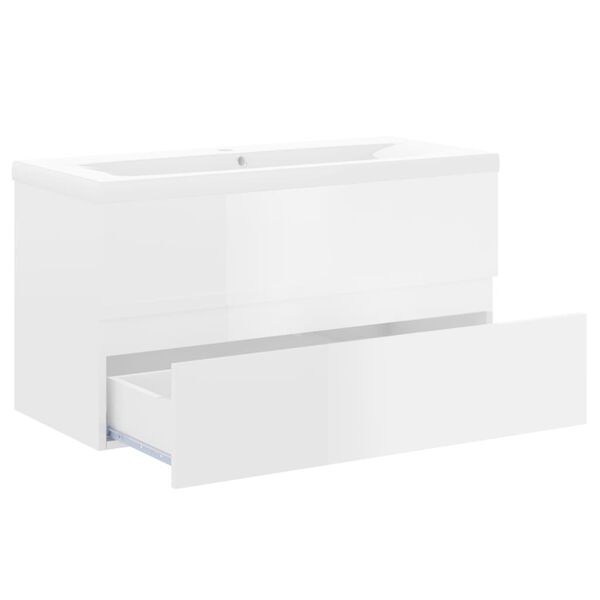 vidaXL Sink Cabinet with Built-in Basin High Gloss White Engineered Wood